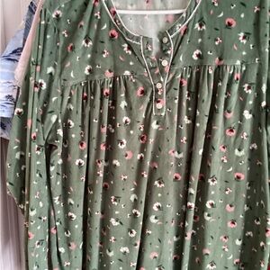 Charisma Olive Green Floral Button-Up Tunic